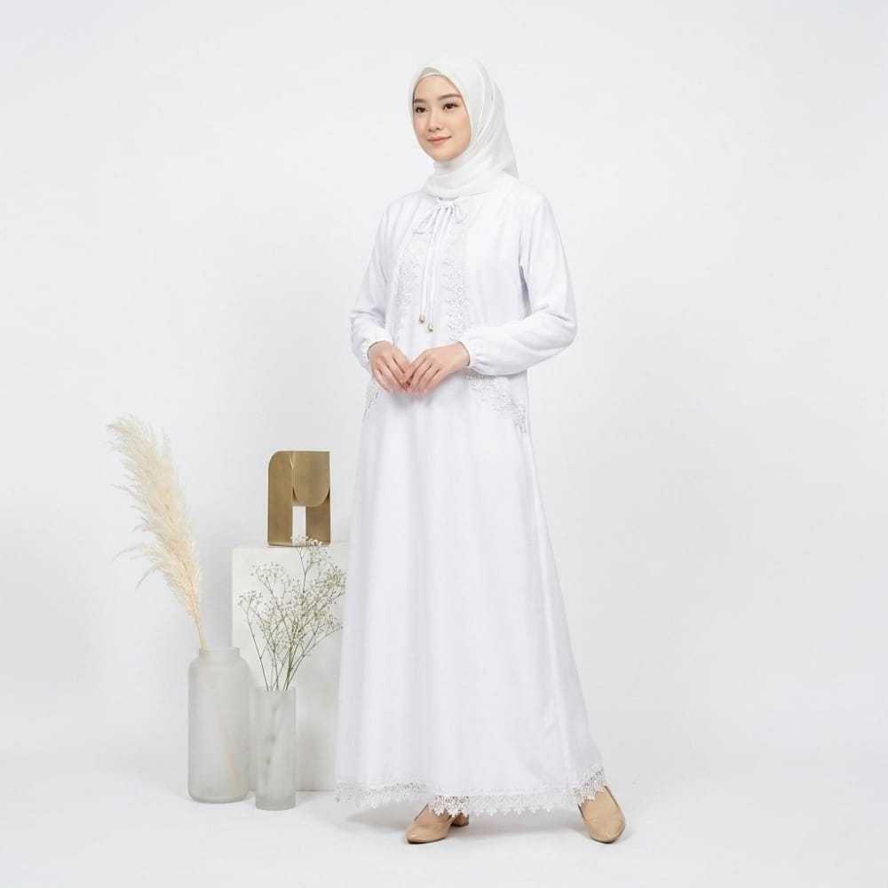 Gamis Abaya Muslimah Premium Renda Mewah Dress Premium Elegan - Gamis Hitam Putih Cantik Terbaru - G