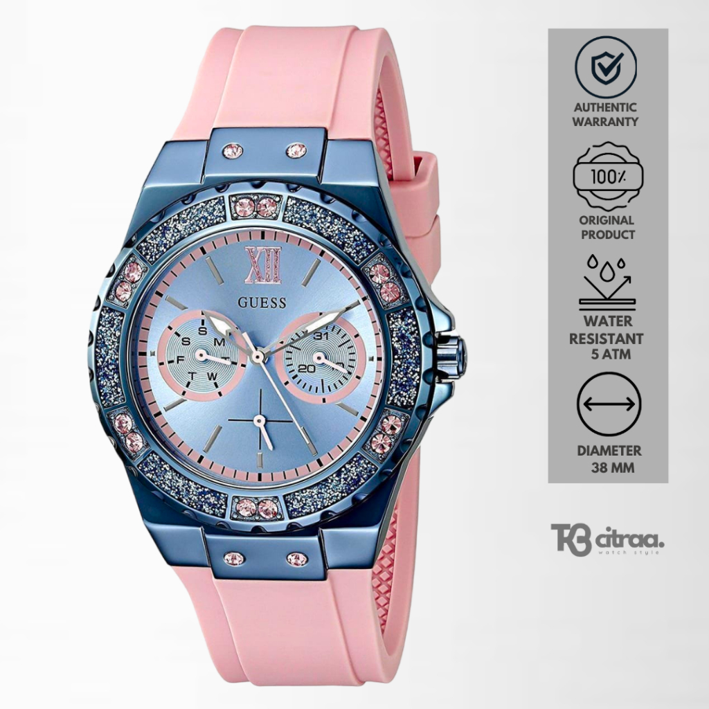 Jam Tangan Wanita Guess Limelight Chronograph Rubber Pink Casual Mewah Original W0775L5