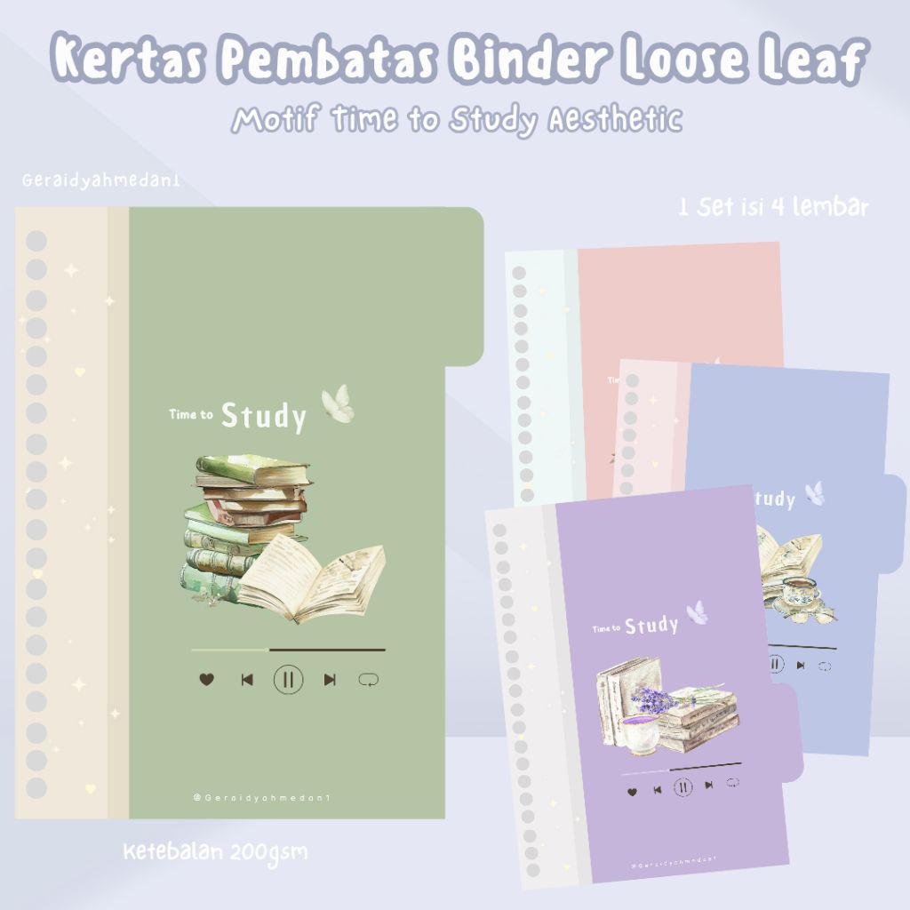 Kertas Pembatas Binder Loose Leaf A6 A5 B5 Motif Time to Study Aesthetic