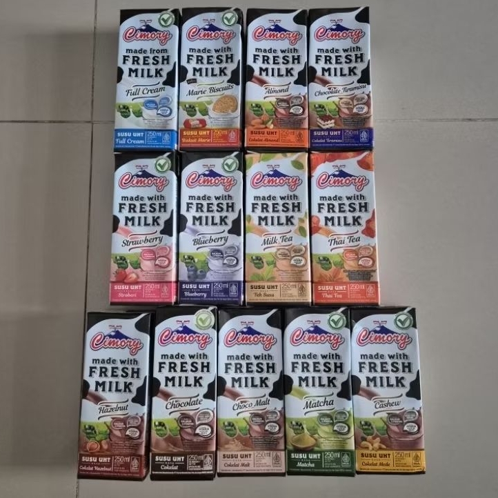 Cimory Fresh Milk Susu UHT Per Dus ( 24 pcs ) 250ml Cashew / Chocolate Tiramisu / Full Cream Bebas L