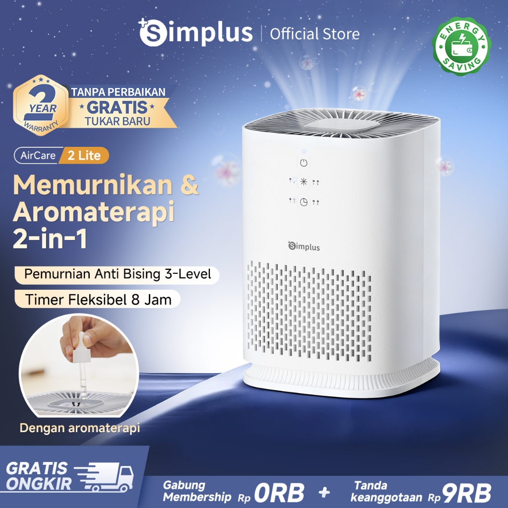 Simplus Air Purifier Mini Pemurni Udara Filter HEPA H11 Timer 8 Jam CADR 80m³/jam Dengan Aromaterapi
