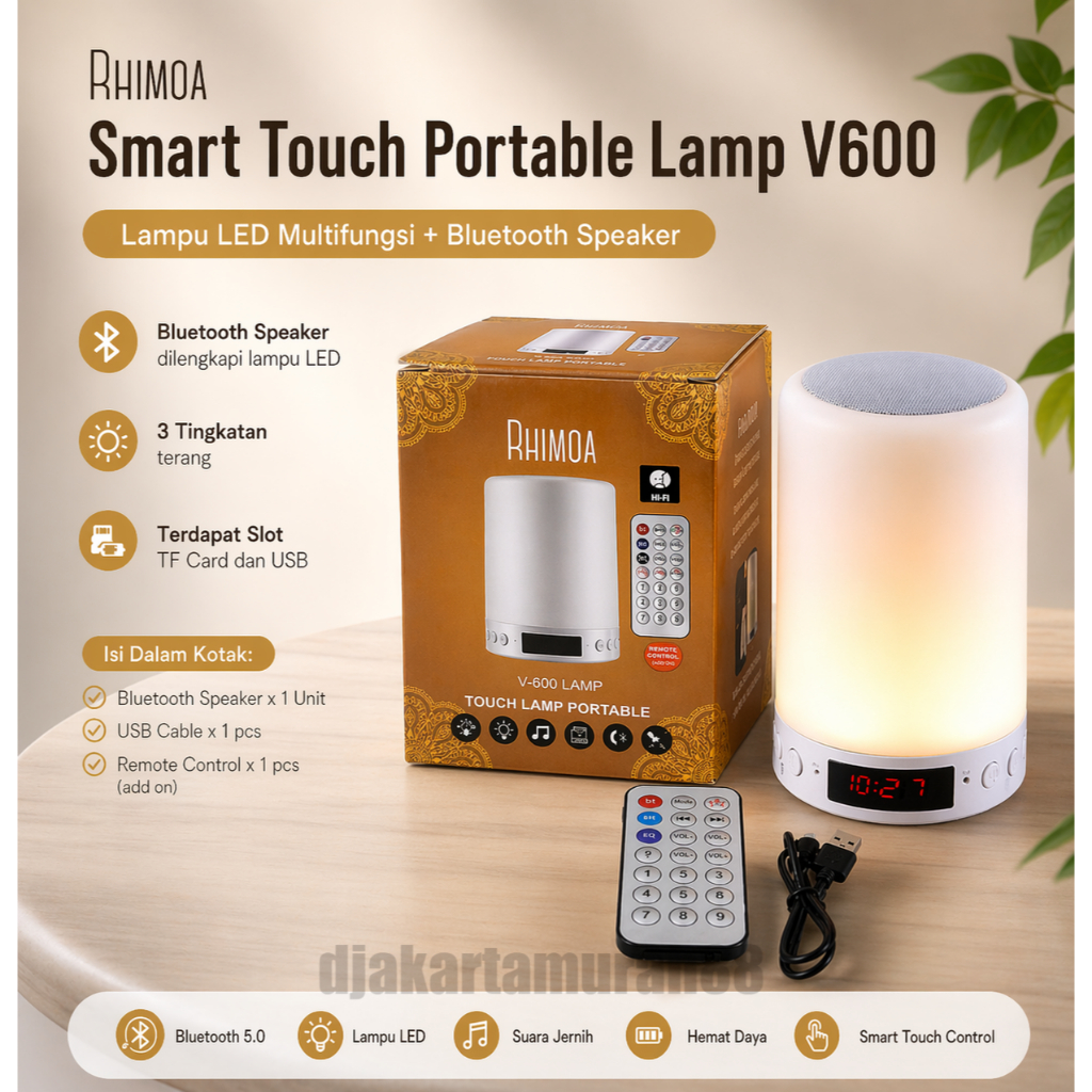 Speaker Bluetooth Rhimoa V600 Lampu Remote Display Putih