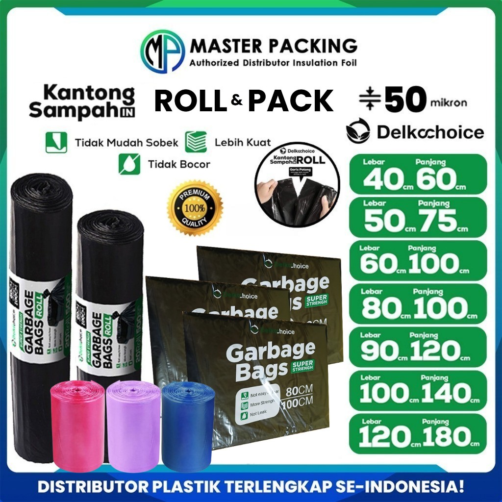 Kantong Plastik Sampah / Trash Bag / Garbage Bag / Kantong Kresek Hitam dan Biru Delkochoice Satuan
