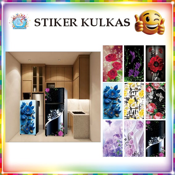 Stiker Kulkas 1 Pintu dan 2 Pintu Motif Bunga Unik Cantik Bagus K0160 ES - K0168 ES