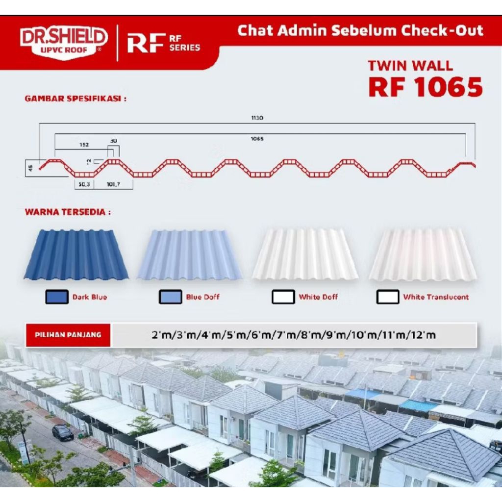 Atap UPVC Dr Shield double layer RF 1065/Dr Shield Twinwall RF 1065/meter