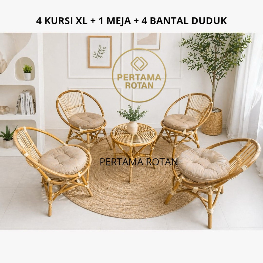 1SET 4KURSI 1 MEJA DAN BANTAL DUDUK KURSI NONGKRONG MOMON L DAN XL DEWASA/KURSI TERAS NONGKRONG KOPI
