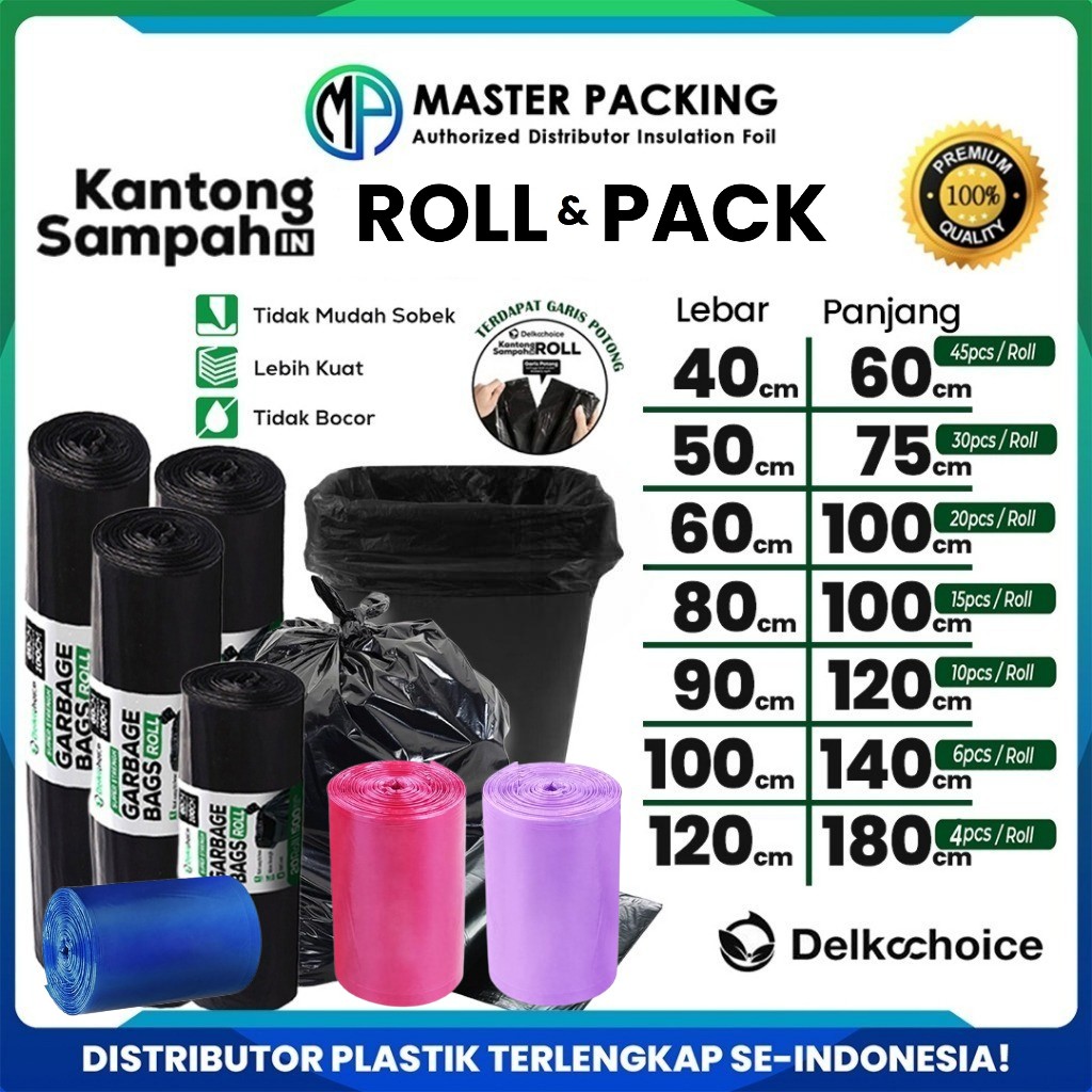 Kantong Kresek Plastik Sampah Per-Roll / Plastic Trash Bag / Garbage Bags Hitam Tebal Delkochoice