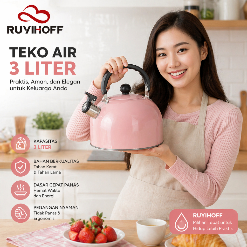 RUYIHOFF Teko air whistling Bunyi 3 Liter Stainless Steel Ruyihoof Original