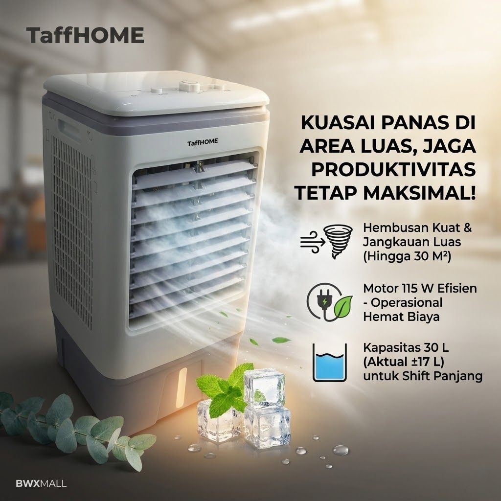 Kipas Angin Air Cooler TaffHOME LZ32 Penyejuk Ruangan Besar 30 Liter Pendingin Udara Industri Kipas 