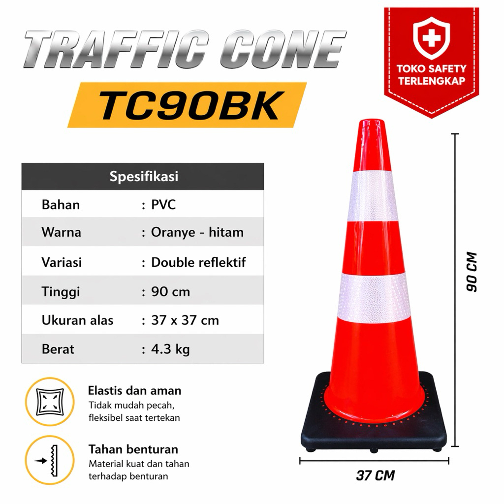 TRAFFIC CONE PVC 90CM - TRAFFIC CONE 90 CM BAHAN PVC