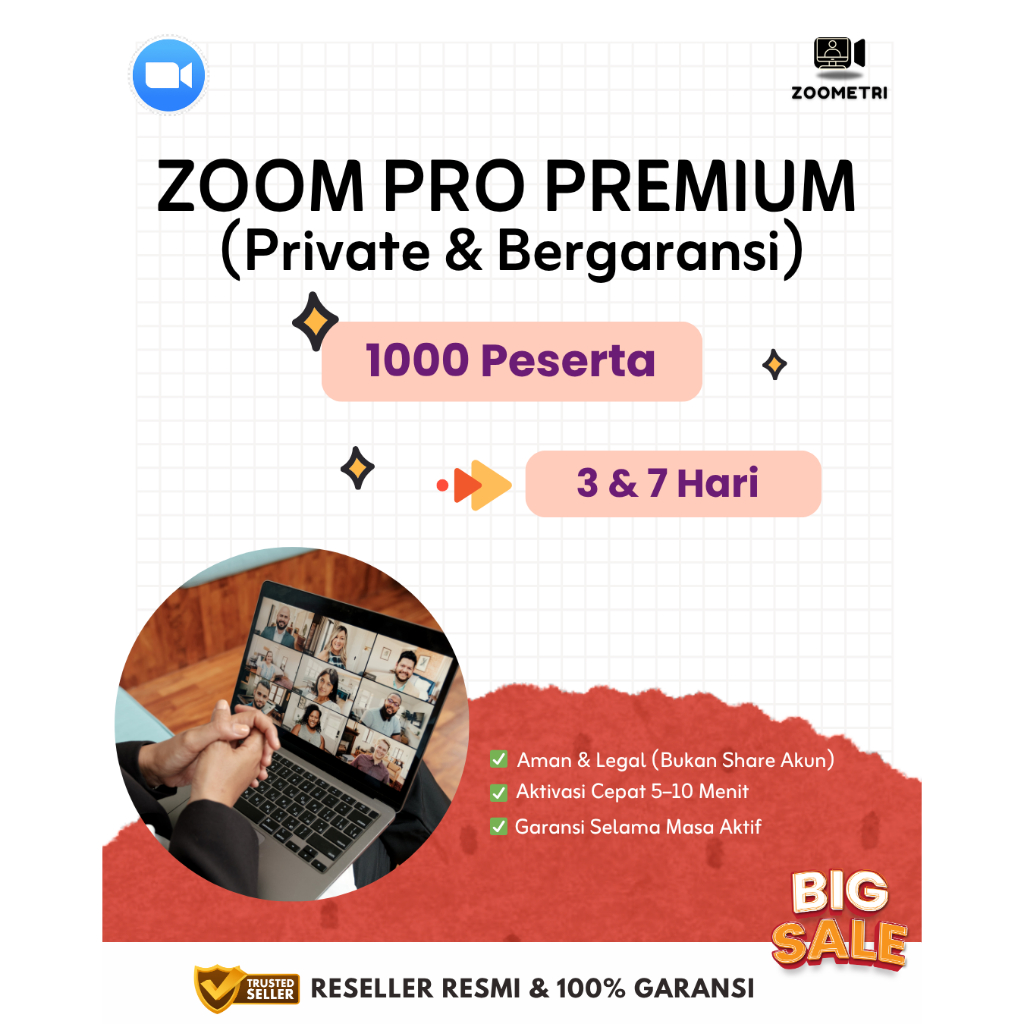 Akses Fitur Premium Zoom 3 Hari & 7 Hari 1000 Peserta – Meeting Lebih Lama & Stabil