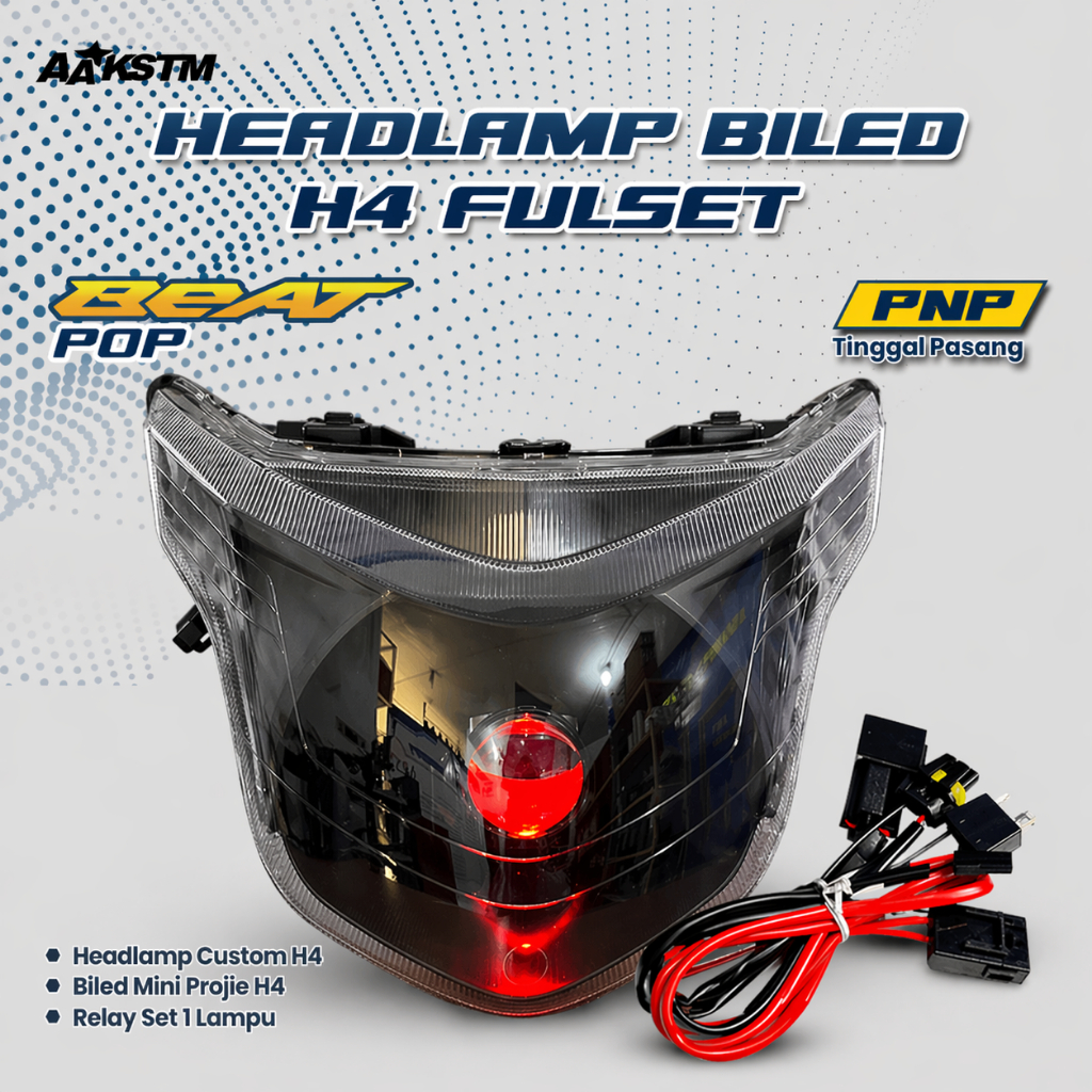Headlamp Biled H4 Fullset Beat Pop Lampu LED Depan Motor Super Terang Plug & Play Relay Set Tinggal 