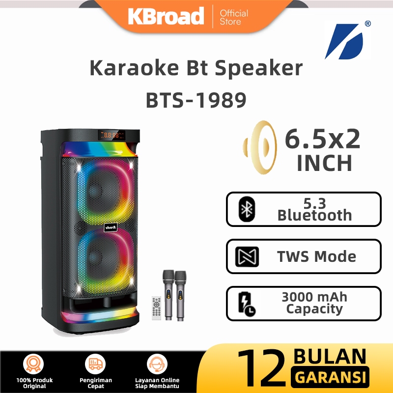 Speaker Bluetooth BTS-1989 6.5 Inch Bass Super Lampu RGB 2 Microphone TWS Mode Garansi 12 Bulan