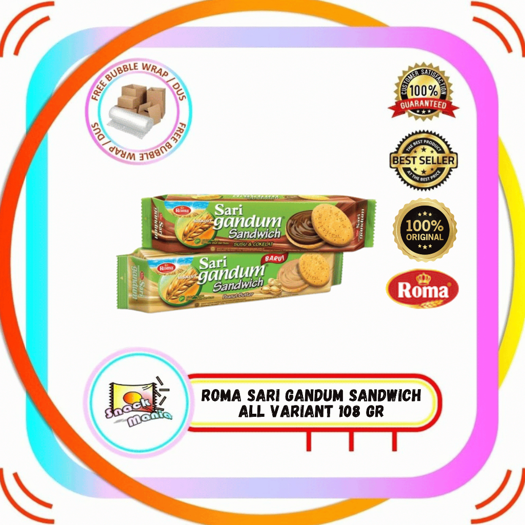 Roma Sari Gandum Biskuit Susu Cokelat Peanut Butter 108 gr Coklat Sandwich