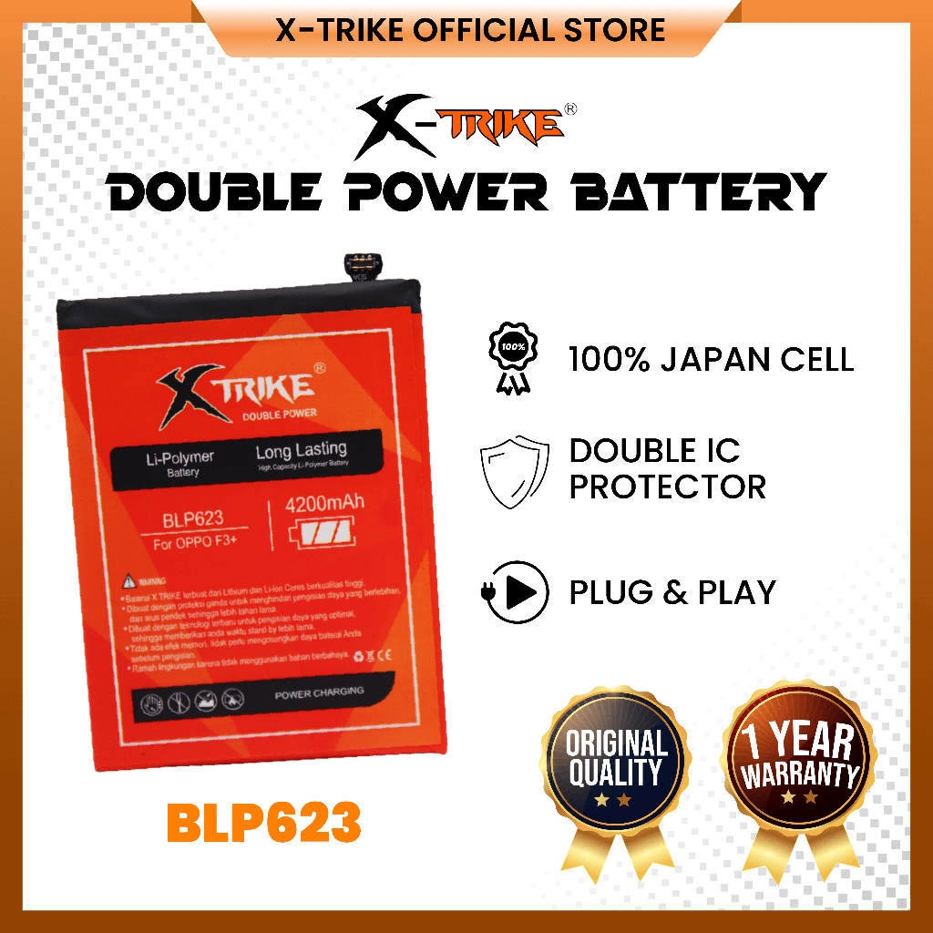 XTRIKE Baterai Oppo F3 Plus BLP623 Double Power