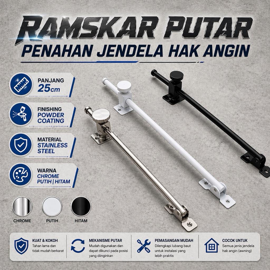 Ramskar Putar Penahan Jendela Hak Angin