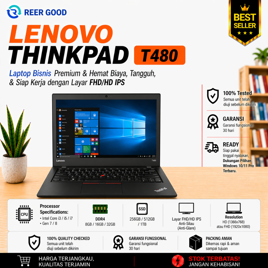 LENOVO THINKPAD T480 / T480S CORE I5 I7 GEN 7 8 LAPTOP BEKAS MURAH BERKUALITAS BERGARANSI MULUS LIKE