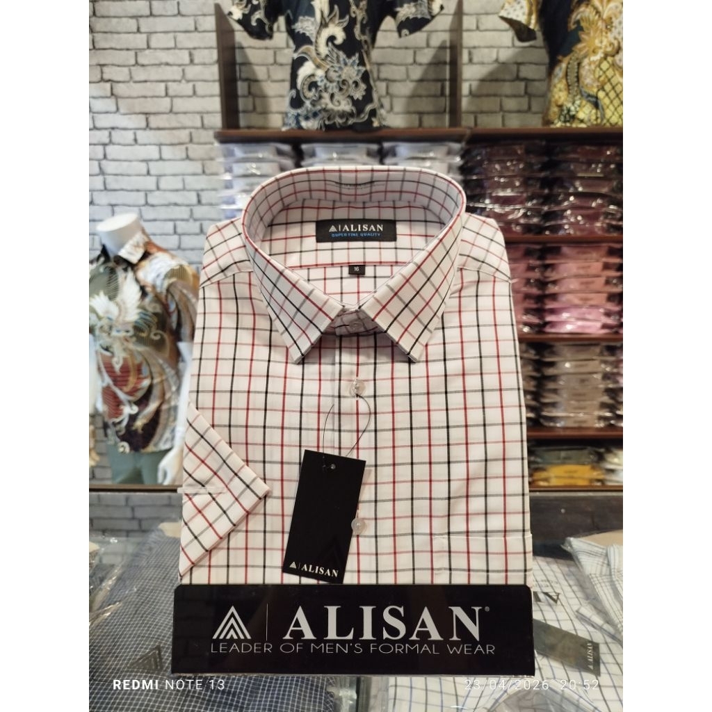 Kemeja Alisan Motif Kotak Kecil Lengan Panjang Reguler