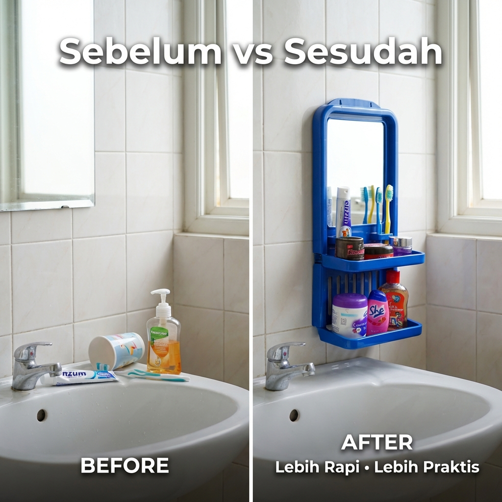TERJAMIN Rak Kamar Mandi Dinding Sabun Tempel Kosmetik Make Up Kaca Gantung Tempat Sabun Kaca Ukuran