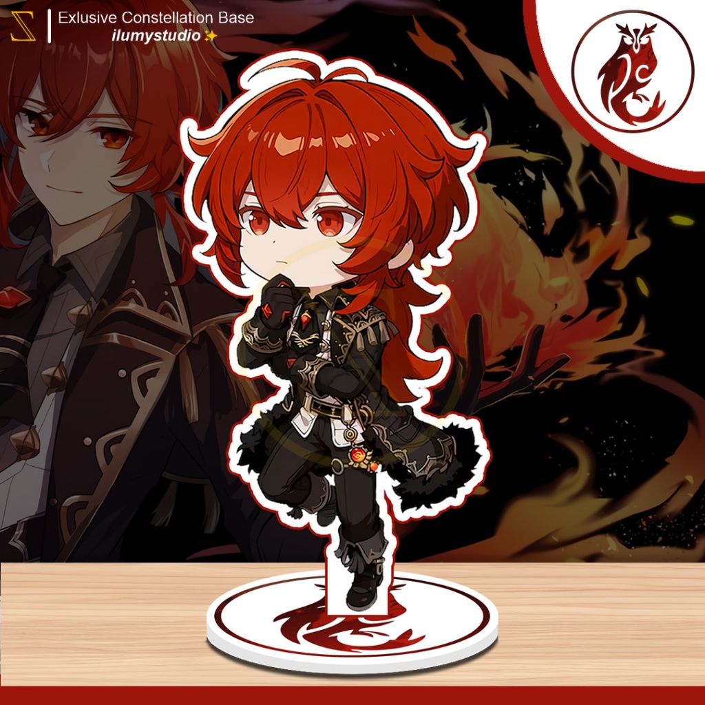 Genshin Impact Diluc Figure Standee akrilik - Exlusive Constellation Base ilumystudio