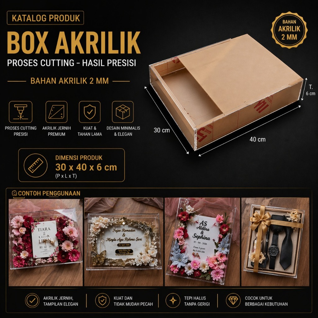 [30x40] box akrilik sliding - akrikik box mahar -Kotak Mahar Akrilik