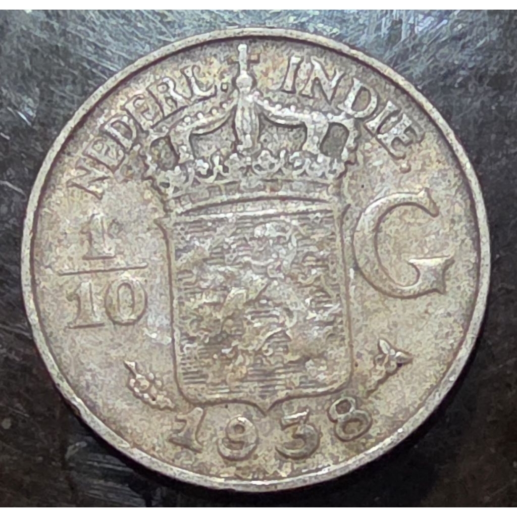 Koin Perak 1/10 Gulden 1938 Netherlands