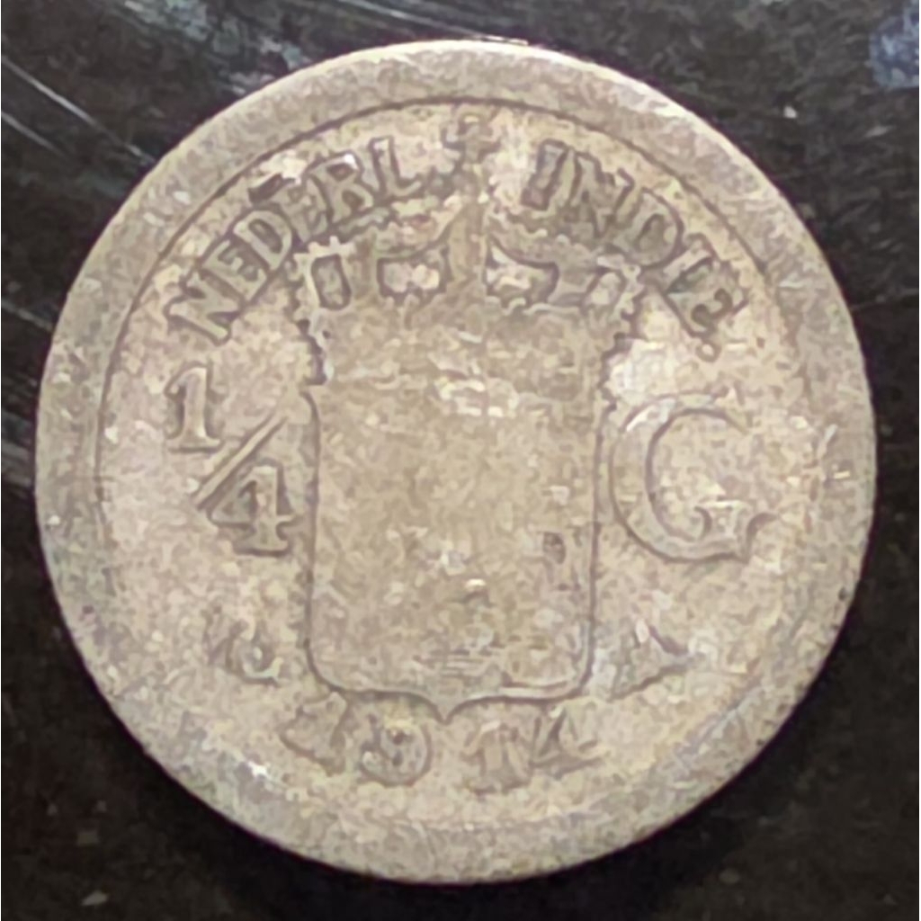 Koin Perak ¼ Gulden 1914 Wilhelmina
