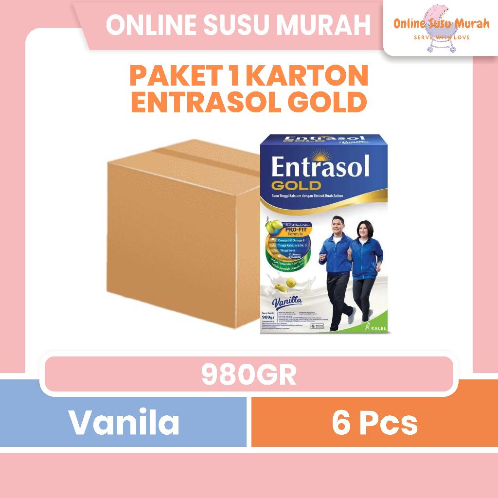 ENTRASOL GOLD VANILA 980 GR PAKET 1 KARTON 6 KOTAK SUSU DEWASA SSKD