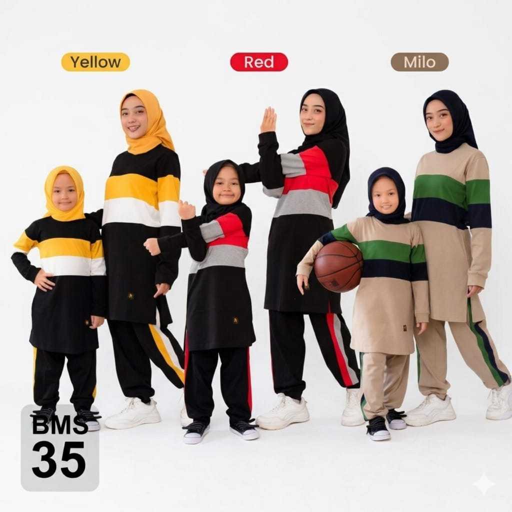 BELIEVE BMS 35 MOM & BMS 35 KIDS / Setelan Kaos Olahraga Muslimah COUPLE / Outfit Sport Senam Joggin