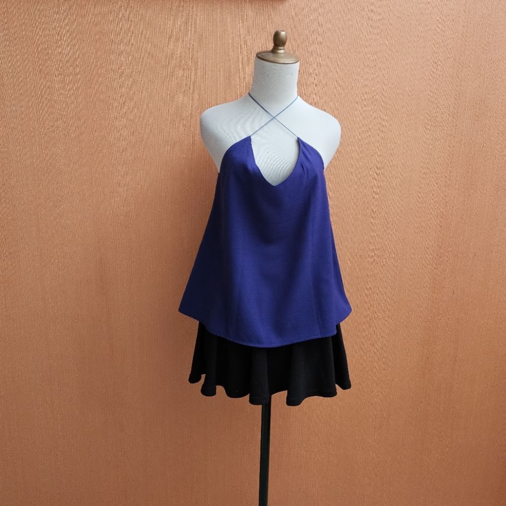 atasan tank top wanita birel biru elektrik silang LUXEIGHT cewek M sexy blouse
