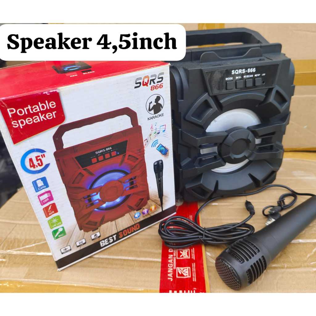 Speaker Karaoke Bluetooth Bass 4,5 inchi GRATIS MIC /Speaker Bluetooth Portable Karaoke SQRS 4,5inch