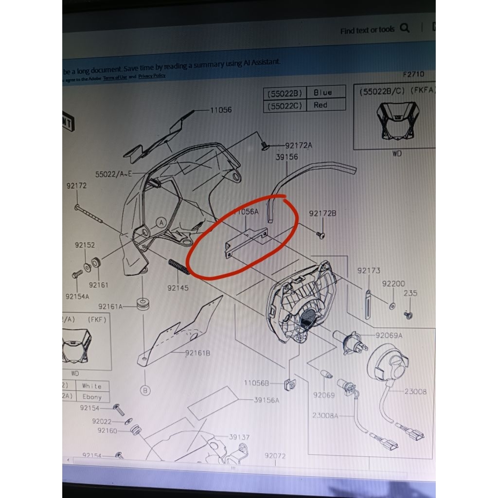braket kedudukan lampu di batok klx bf klx s D-Tracker