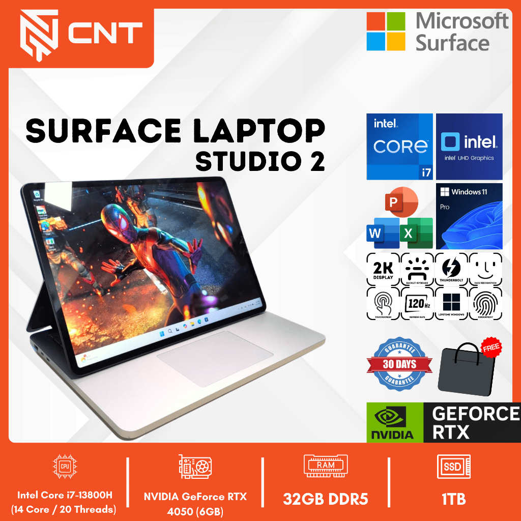 Microsoft surface Laptop studio 2 core i7-13TH (32 /1 TB) NVIDIA GEFORCE RTX 4050 (6Gb) Touchscreen