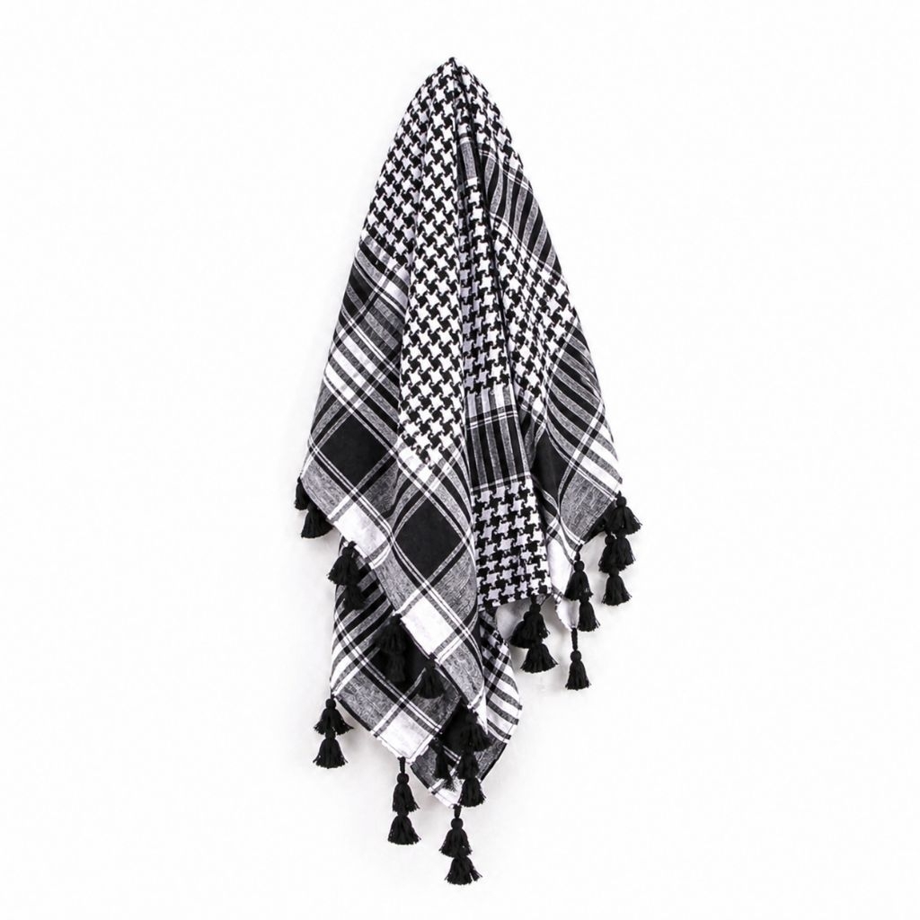 Sorban Katun Premium Hitam Putih | Syal Pria Wanita Keffiyeh Adem & Stylish