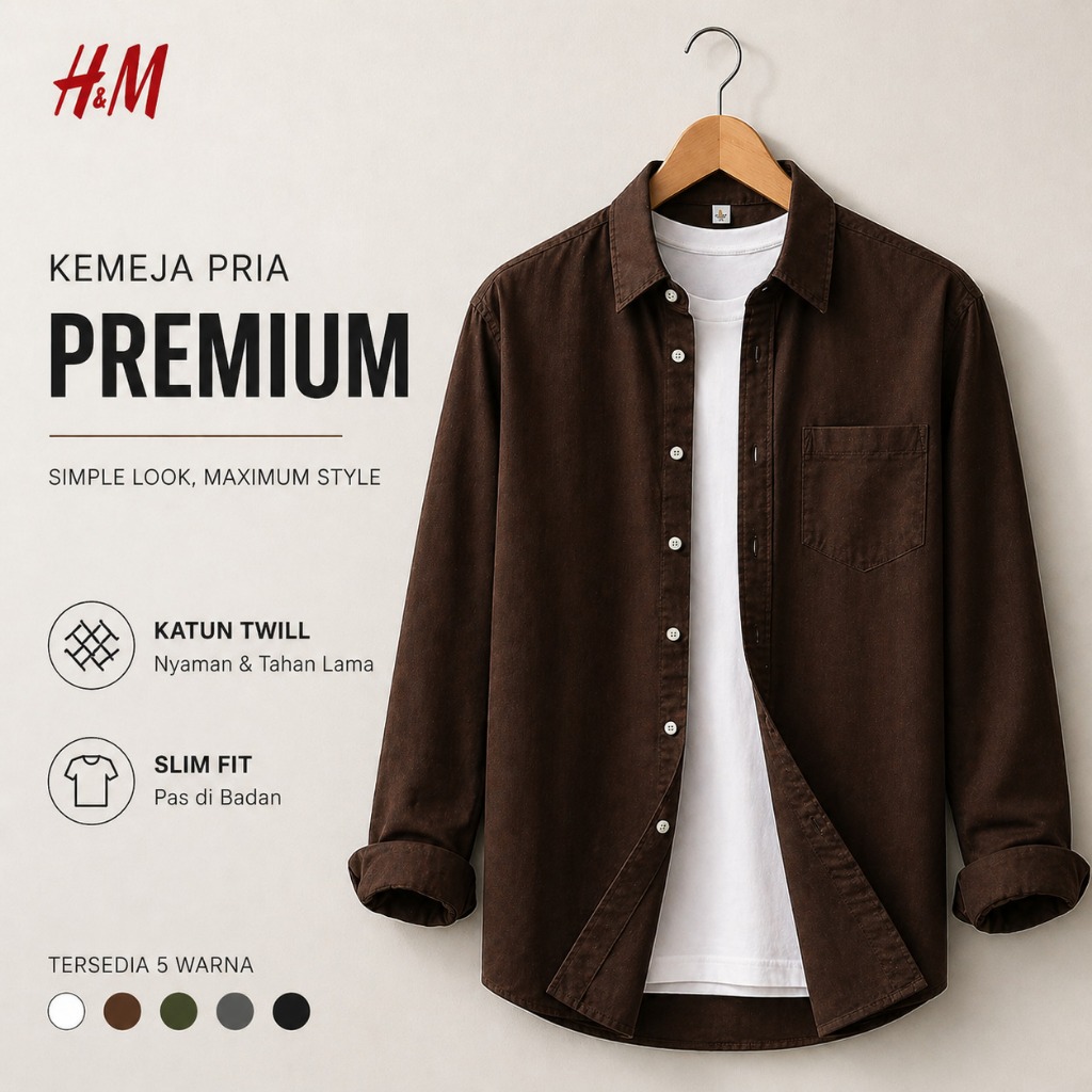 Kemeja Pria Polos Lengan Panjang Premium | Casual Formal Slim Fit Korean Style Kekinian