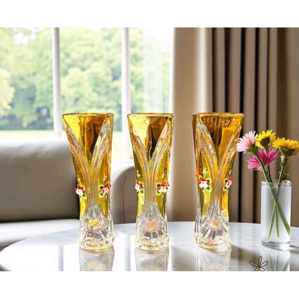 Paket Satu Set Vas Bunga Keramik Gold Emas Ukuran 20 cm dapat 2 Aesthetic Dekorasi Rumah Import pigu