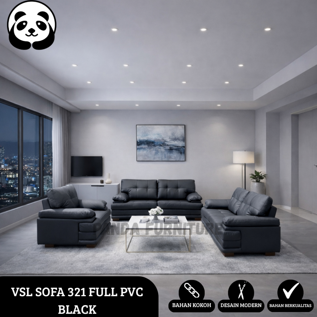 PROMO SOFA 321 VSL BLACK PREMIUM ( TANPA MEJA ) / SOFA MEWAH AESTHETIC BERKUALITAS TERBAIK / SOFA TA