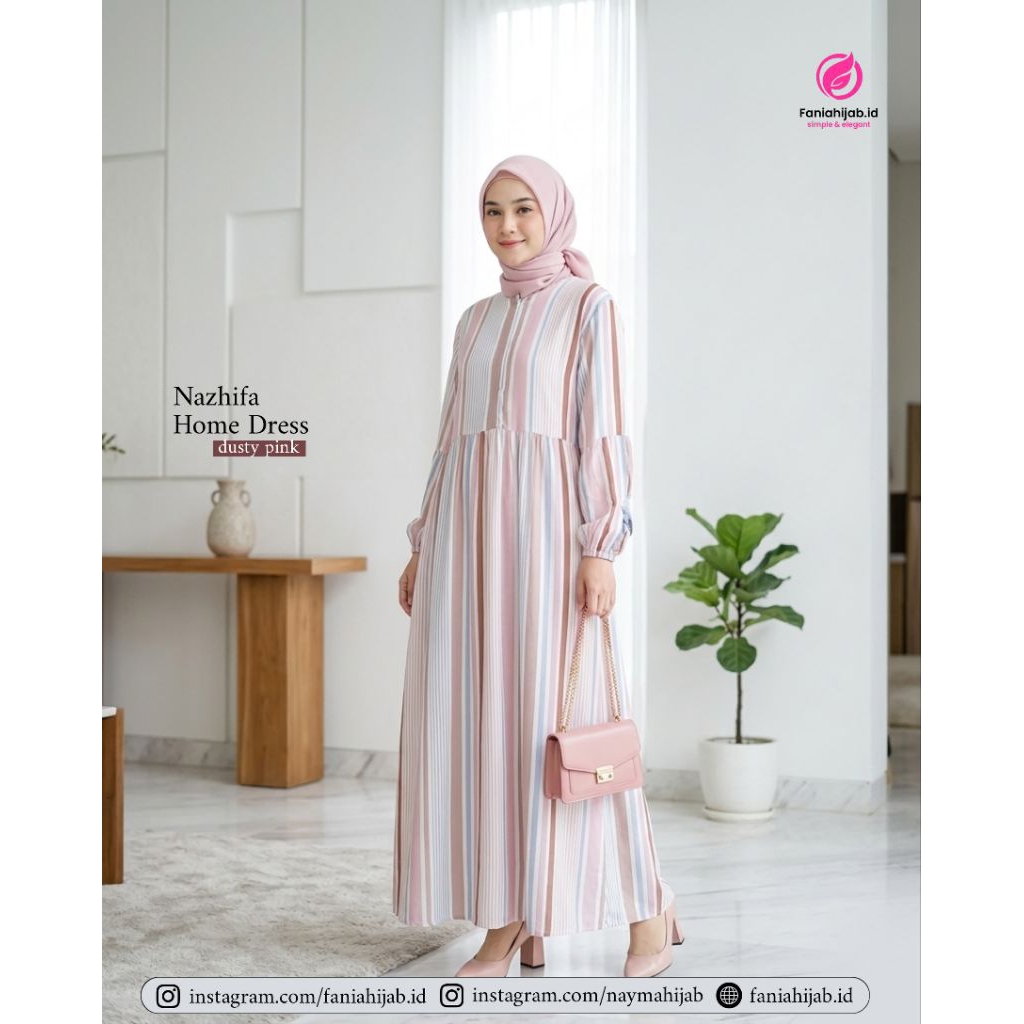Nazhifa Home dress by Nayma hijab - Baju Daster Motif Salur Rayon Viscose Lux Premium