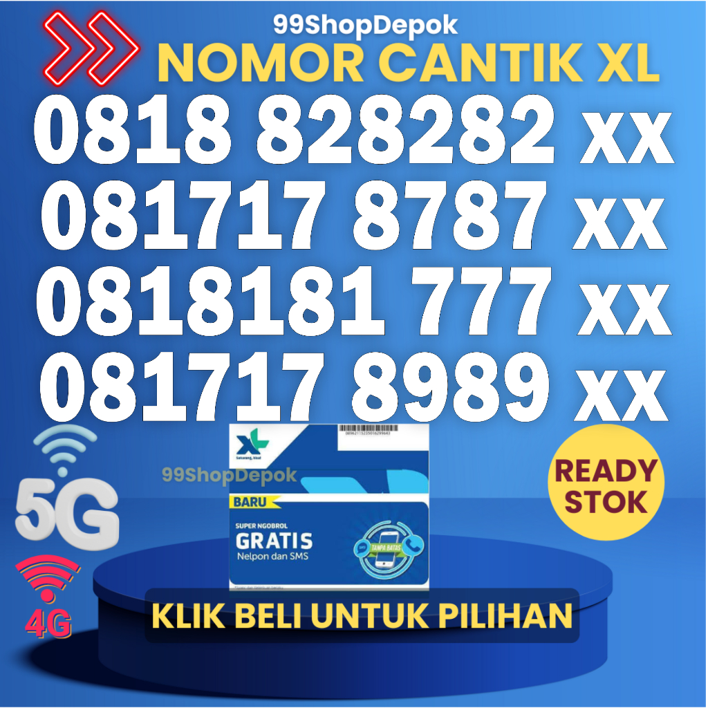 Kartu Perdana Nomor Cantik XL 160.1 Nomer Cantik XL 4g 5g XL 818181 No Cantik XL 5g Murah 8787 8282