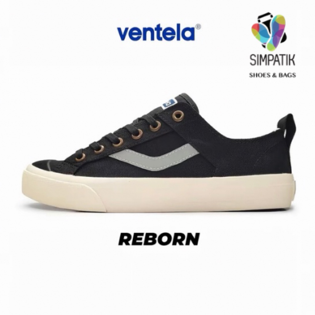 Sepatu Vantela Original Reborn Black Natural Sneakers Canvas Sekolah Casual size 37-43