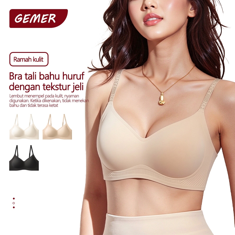 GEMER Bra Push Up Wanita Seamless Tanpa Kawat Spons Tipis Bh Tali Bahu Tipis Gesper 3 Baris