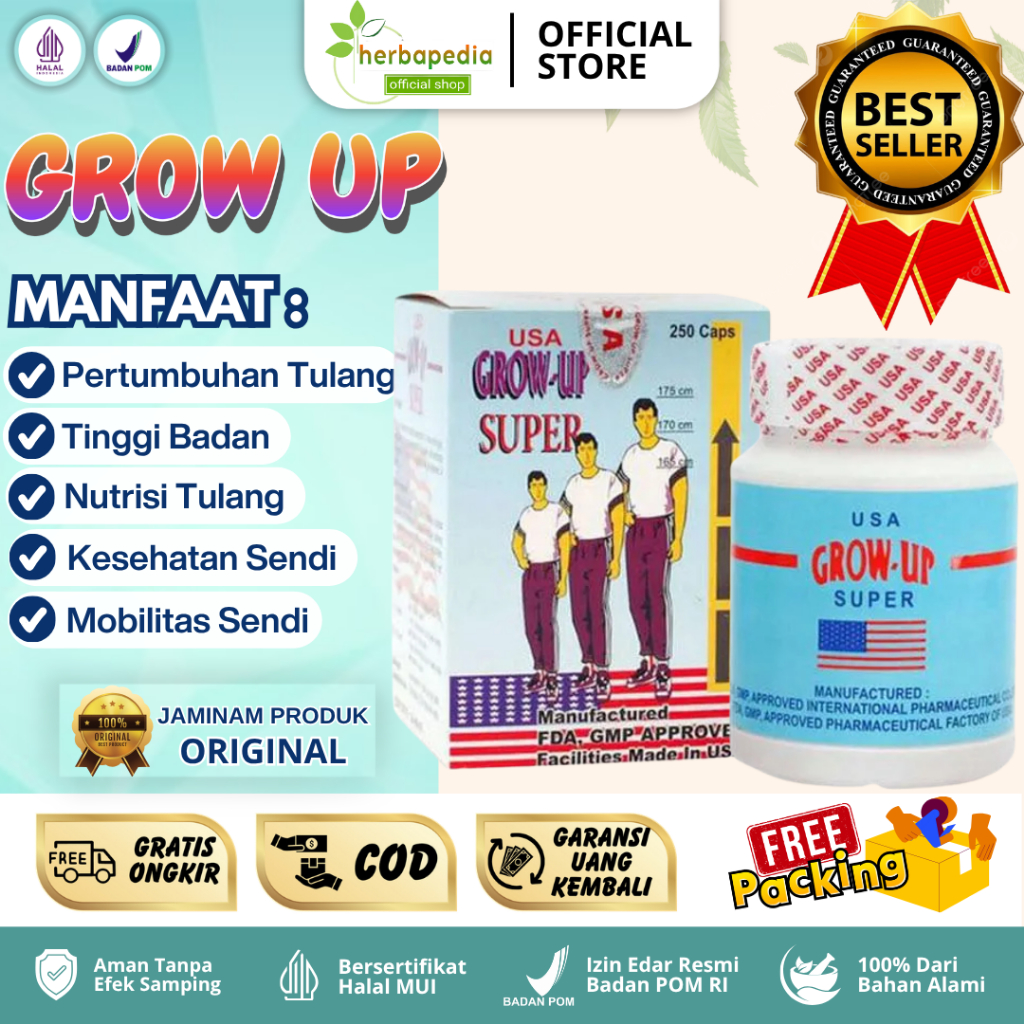 Herbapedia Grow Up Super USA Asli Original Obat Peninggi Badan