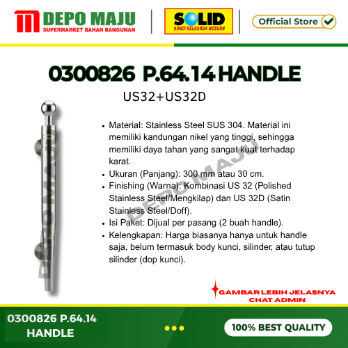 PULL HANDLE SOLID- PULL HANDLE PINTU DIONS ANTI KARAT- PR HANDLE US32+US PINTU HANDLE PULL HANDLE