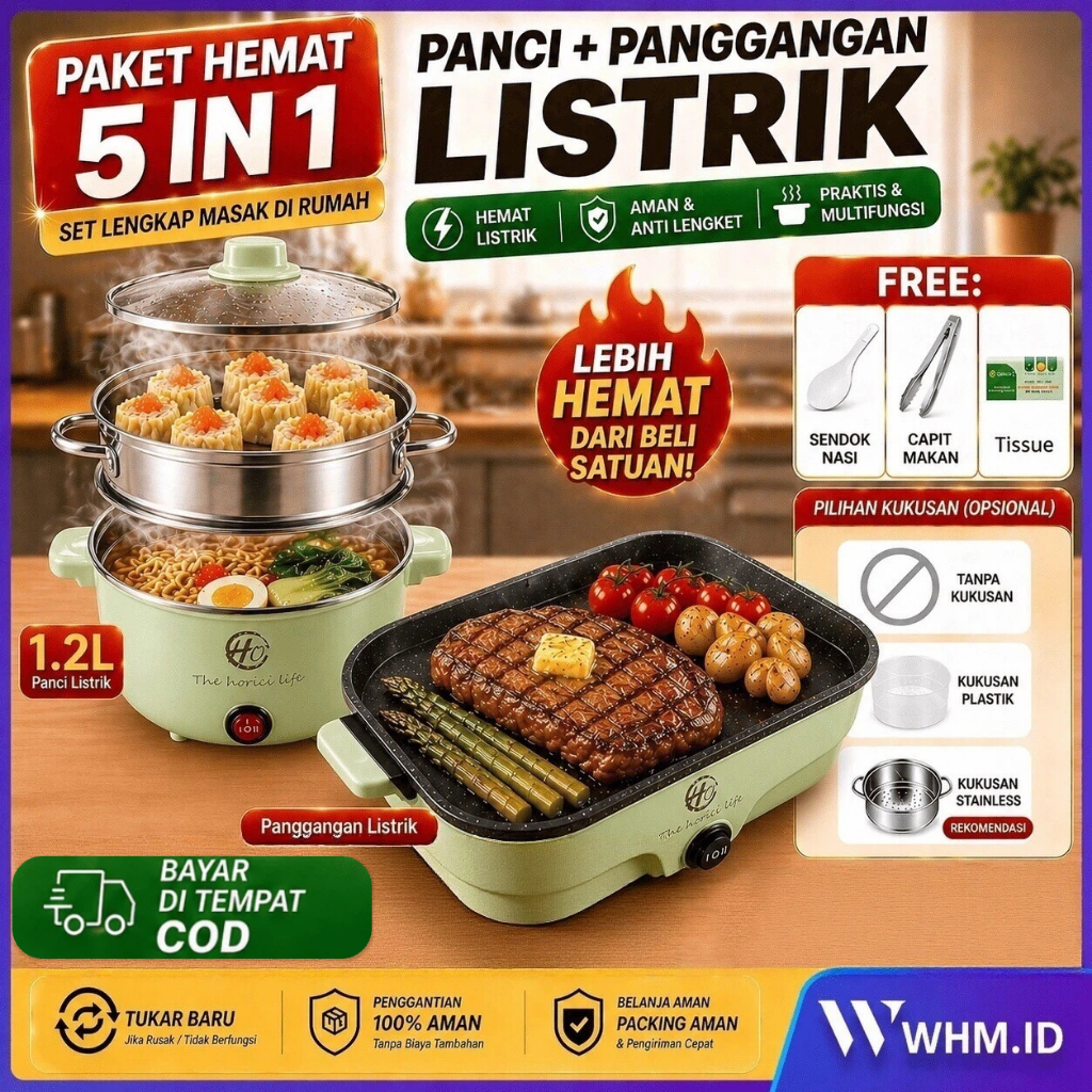 BUY 1 GET 5 Panggangan Multifungsi BBQ ElektrIK Panci Pemanggang Anti lengket Persegi Panjang Panci