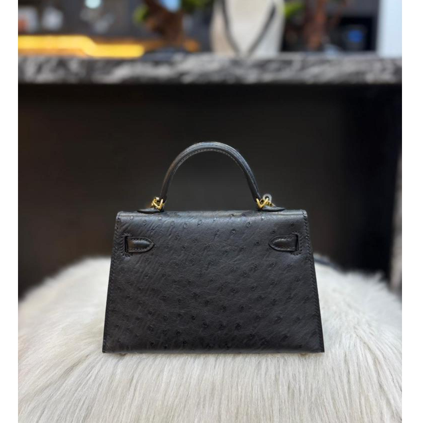 KELLY 20 OSTRICH GHW  - NOIR -