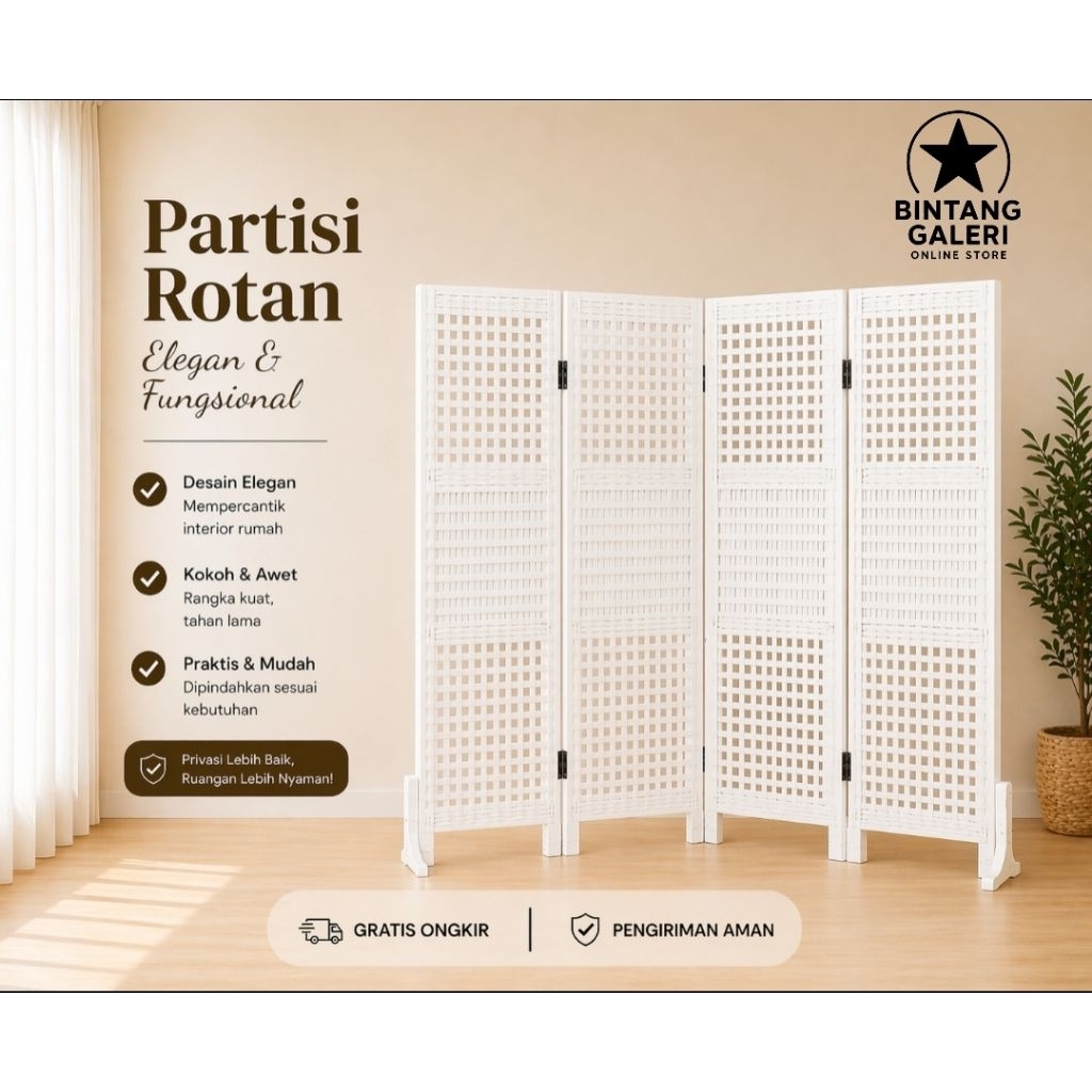Partisi Ruangan Pembatas Ruangan Rotan Sintetis Minimalis