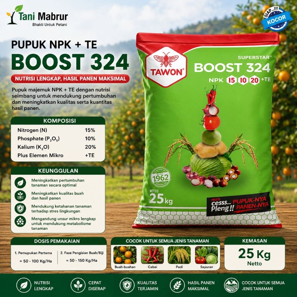 BOOST 324 Cap Tawon 25KG Pupuk NPK + TE Untuk Buah dan Bunga