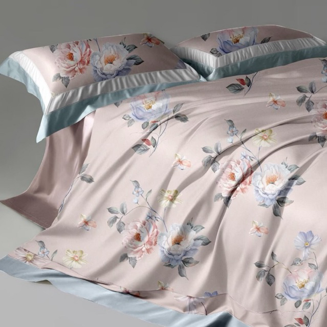 BIOSIBEDDING Sprei Katun Jepang Motif Bunga Kekinian Motif Bunga Biru Orange Kuning - Sprei Grosir M