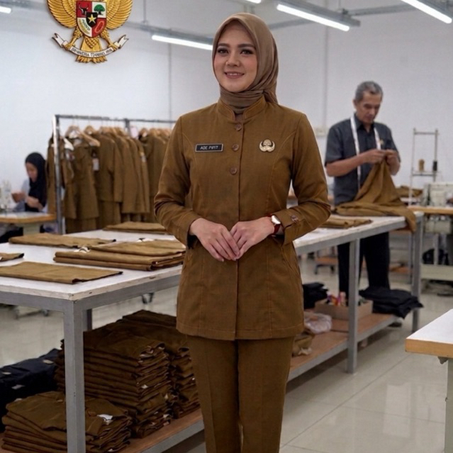 LOISA - Setelan Seragam Pemda Wanita Khaki Gelap Bahan Toyobo / Baju PDH ASN PNS Guru Wanita Hijab /