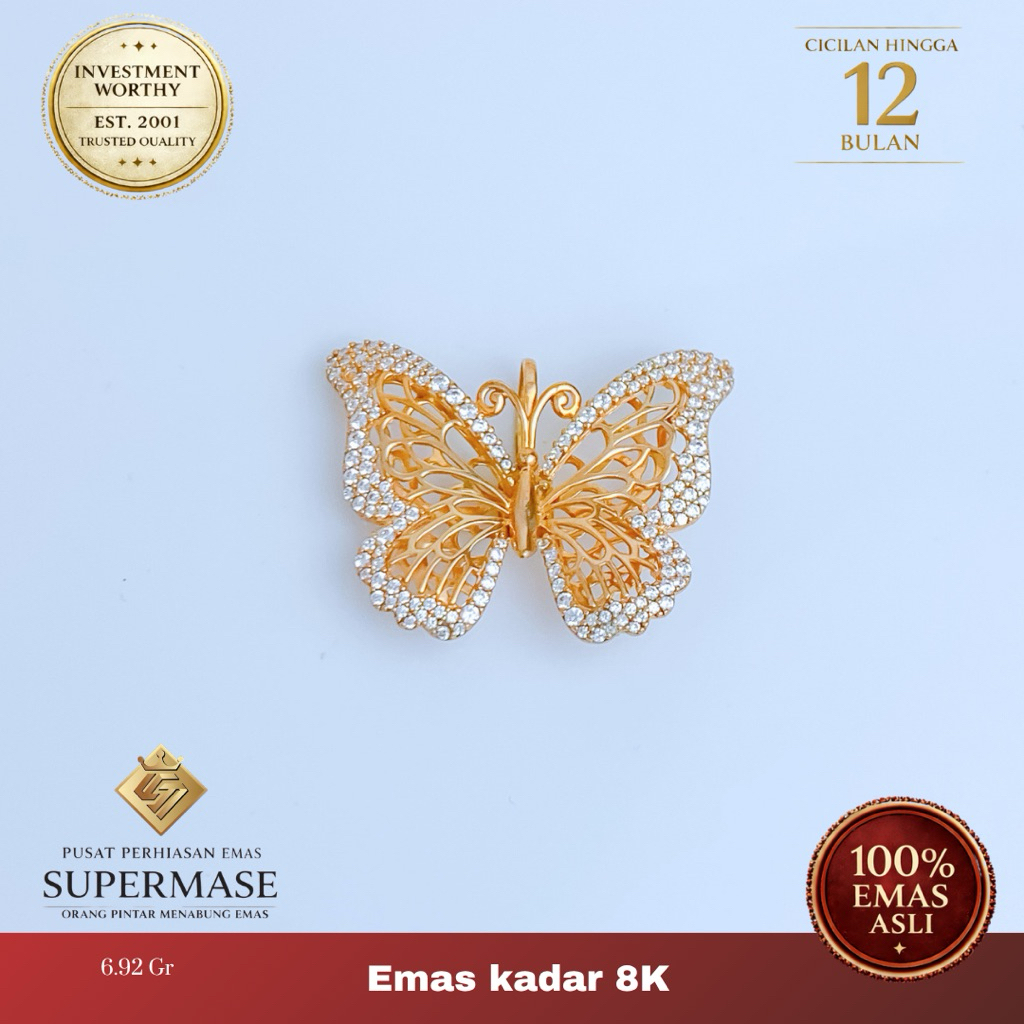 Liontin Emas 8K Kupu Kupu Jumbo Permata - Supermase